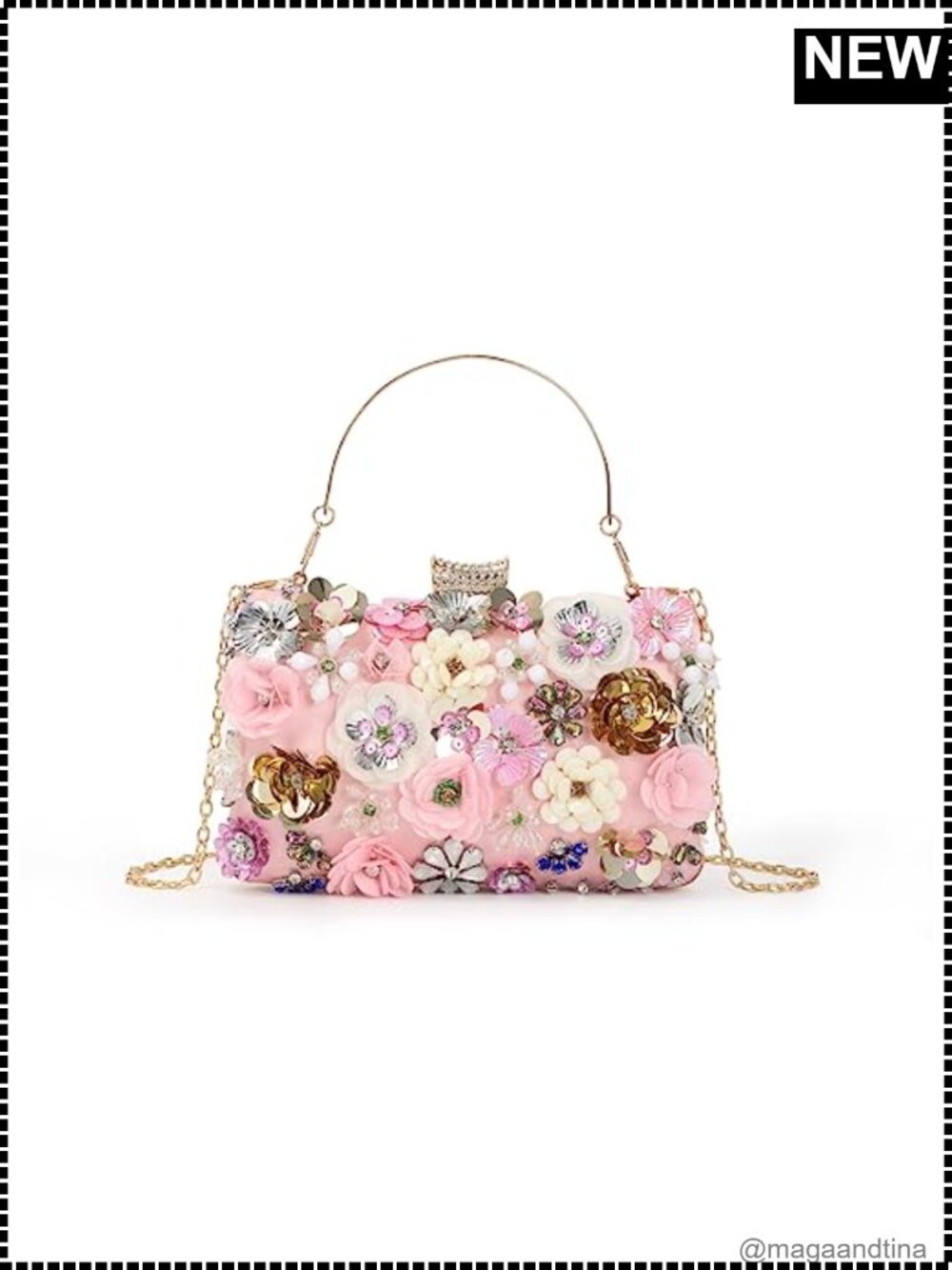 3D Floral Clutch Evening Handbag Chain Strap Shoulder Bag